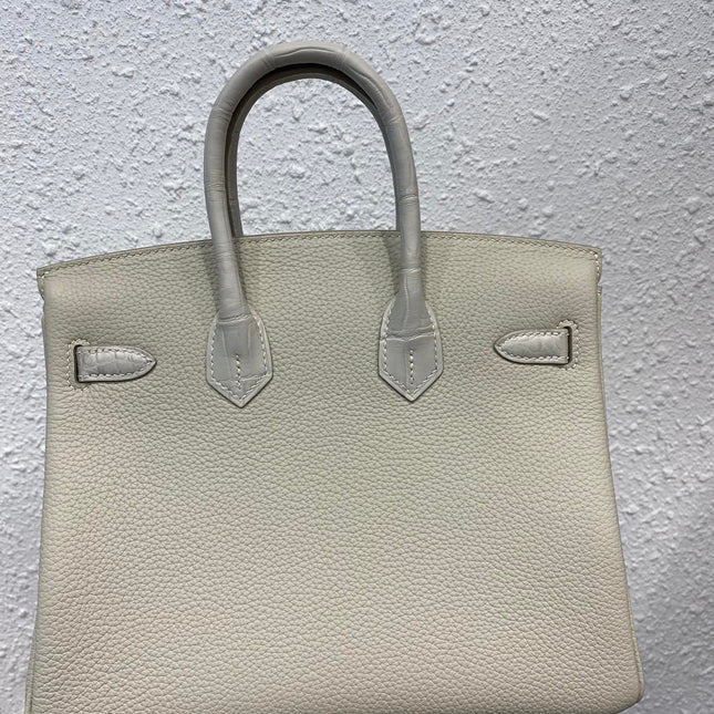 HM BIRKIN 25CM GRIS PERLE CROCODILE AND TOGO LEATHER SILVER HARDWARE