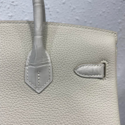 HM BIRKIN 25CM GRIS PERLE CROCODILE AND TOGO LEATHER SILVER HARDWARE