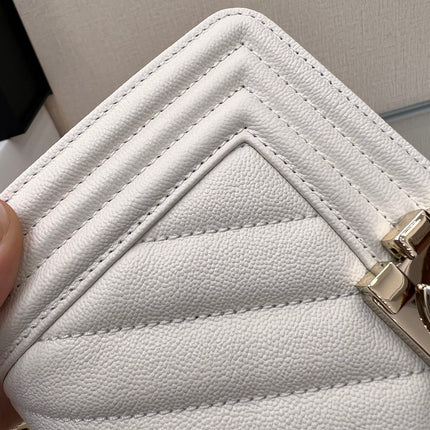 BOY BAG SMALL 20 WHITE CHEVRON CAVIAR GOLD HARDWARE