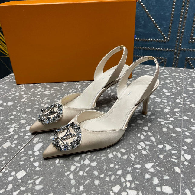 LV MET SLINGBACK PUMP WHITE