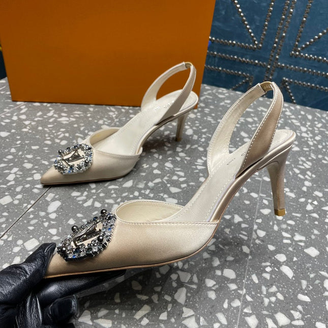 LV MET SLINGBACK PUMP WHITE