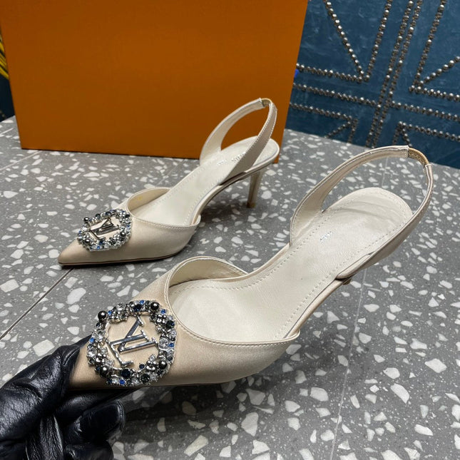 LV MET SLINGBACK PUMP WHITE