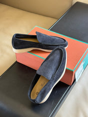 Loro Piana Suede Summer Walk Loafers Navy