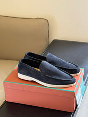 Loro Piana Suede Summer Walk Loafers Navy