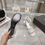 CC HIGH-HEELED SANDALS IN BLACK AND WHITE TWEED