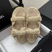 CC FOOTWEAR – BEIGE BRAIDED RAFFIA SANDALS