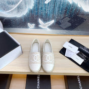 CC ESPADRILLES FLAT SHOES IN BEIGE TWEED AND LEATHER