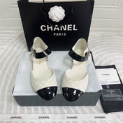 CC CLASSIC MARY JANE FLATS IN WHITE AND BLACK QUILTED CALFSKIN