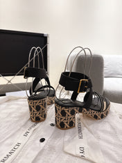 DIORACT SANDALS IN BLACK AND BEIGE EMBROIDERY AND CALFSKIN