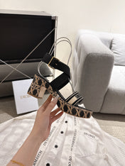 DIORACT SANDALS IN BLACK AND BEIGE EMBROIDERY AND CALFSKIN