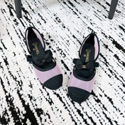 CC BOW BALLET FLATS IN PINK AND BLACK FABRIC