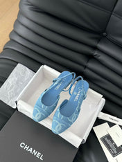 CC FLAT SLINGBACK IN LIGHT BLUE DENIM