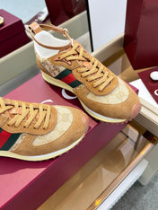GG SNEAKERS IN BROWN AND BEIGE CANVAS MIX SUEDE