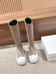 THE ROW HIGH BOOTS IN DARK BEIGE SUEDE