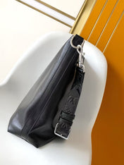 LV SHOULDER BAG 48 IN BLACK CALFSKIN EMBOSSED STRAP