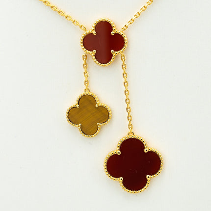 CLOVER TIGER EYE CARNELIAN NECKLACE 6 MOTIF