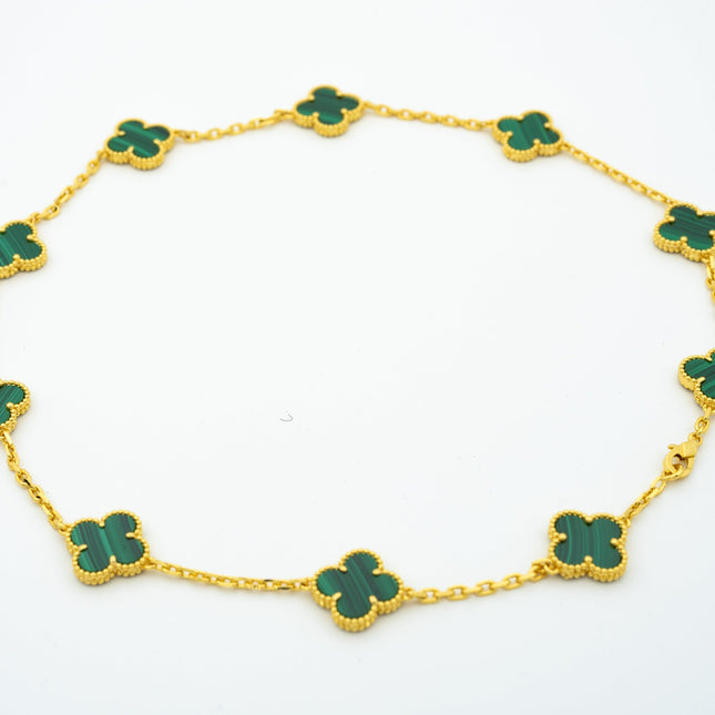 VINTAGE MALACHITE NECKLACE 10 MOTIFS GOLD