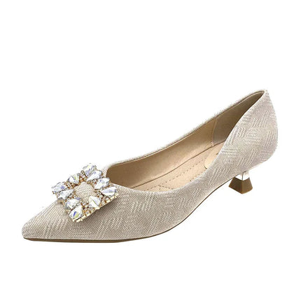 Rhinestone Buckle Glitter Heels - Crystal Wedding Pumps