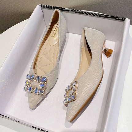 Rhinestone Buckle Glitter Heels - Crystal Wedding Pumps