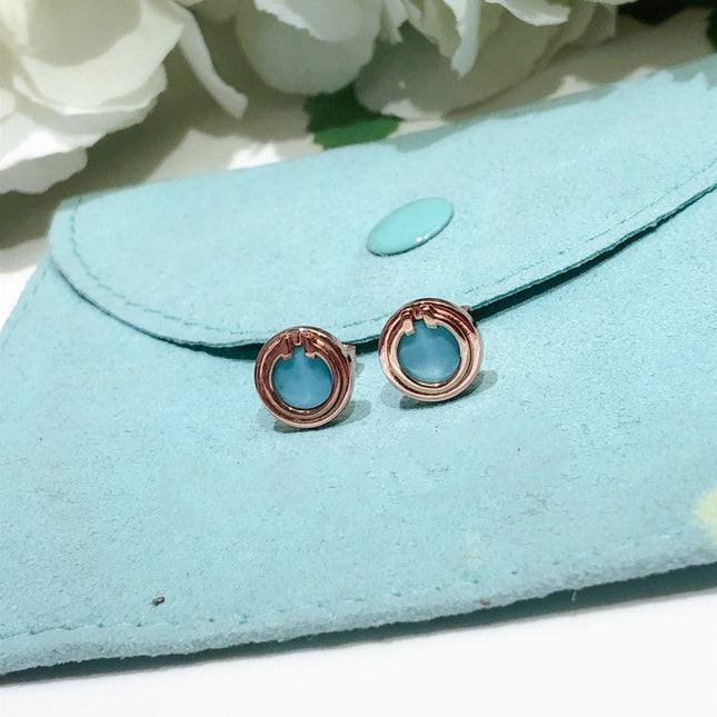 TURQUOISE CIRCLE WHITE GOLD EARRINGS