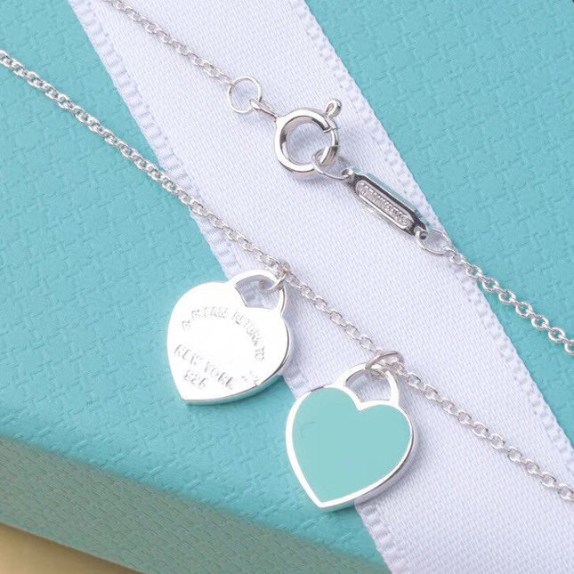 DOUBLE HEART TAG PENDANT SILVER MINI NECKLACE