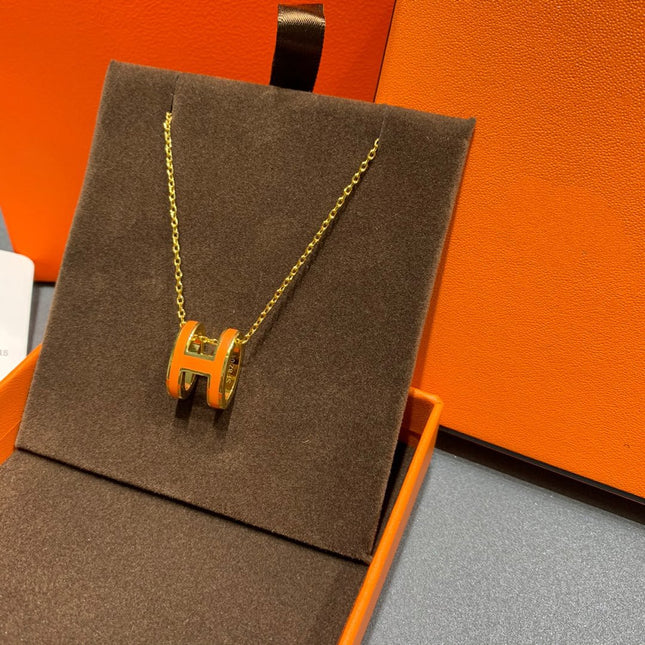 POP H NECKLACE ORANGE PENDANT GOLD HARDWARE