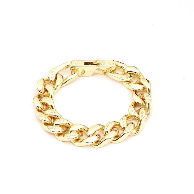 CHAIN LINKS MONOGRAM PATTERN BRACELET GOLD-COLOR HARDWARE