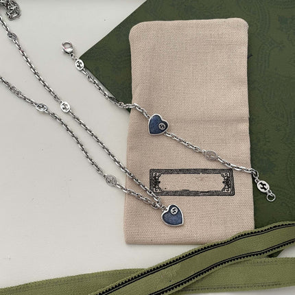 GG HEARTS STERLING SILVER BLUE ENAMEL PENDANT NECKLACE