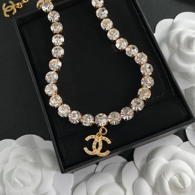 DOUBLE C PINK GOLD FULL DIAMOND NECKLACE