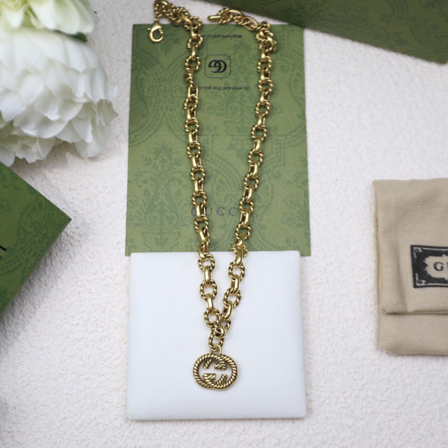 FANCY LINK CHAIN GOLD NECKLACE ALPHABET