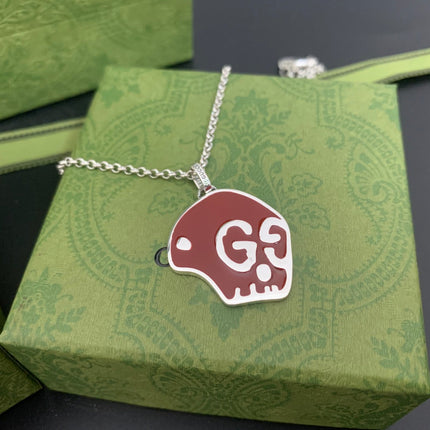 GG SKULL RED ENAMEL NECKLACE