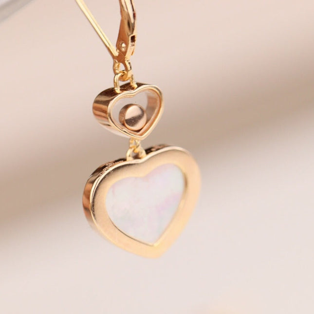 HAPPY HEART EARRINGS MOP PINK GOLD DIAMOND