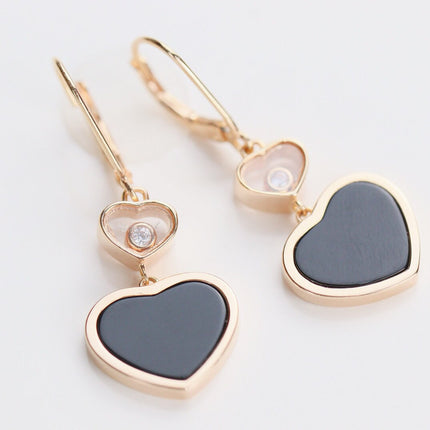 HAPPY HEART EARRINGS ONYX PINK GOLD DIAMOND