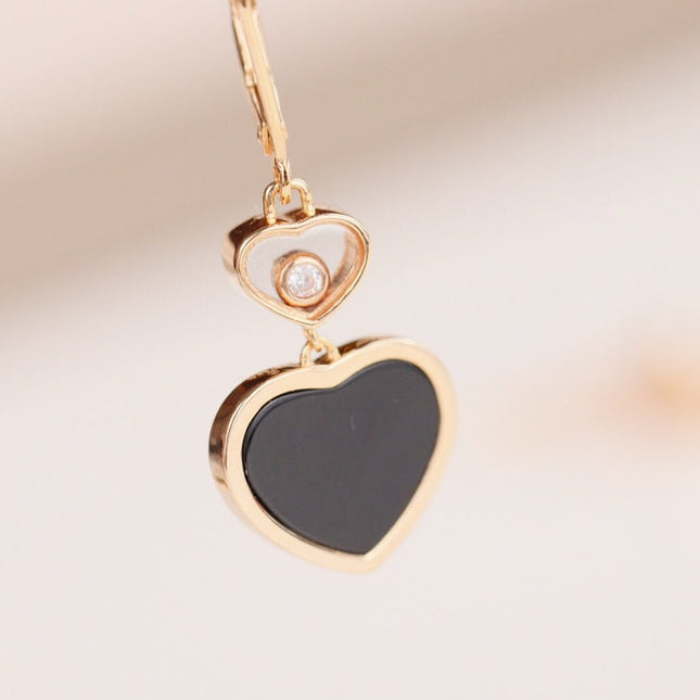 HAPPY HEART EARRINGS ONYX PINK GOLD DIAMOND