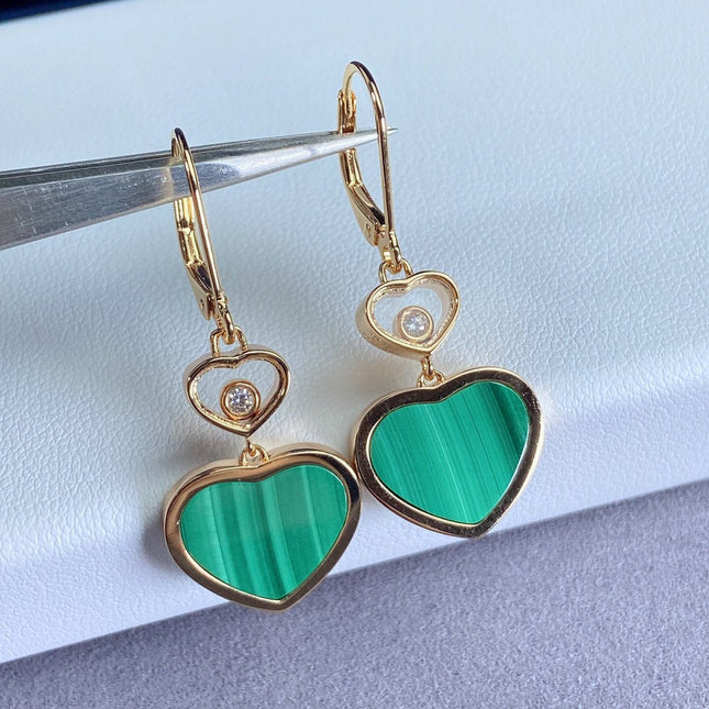 HAPPY HEART EARRINGS MALACHITE PINK GOLD DIAMOND