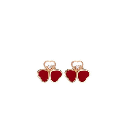 HAPPY HEART CARNELIAN EARRINGS PINK GOLD DIAMOND