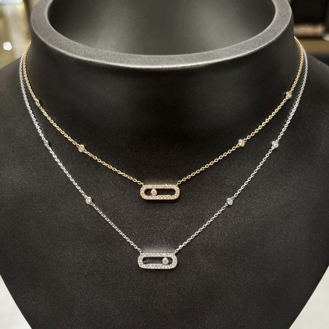 MOVE UNO PAVED SILVER DIAMOND NECKLACE