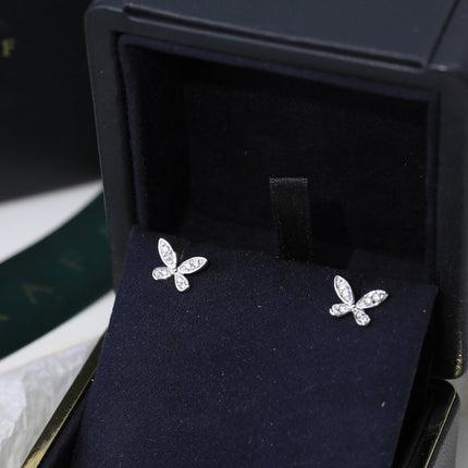 BUTTERFLY SILVER DIAMOND PAVED PETITE STUD EARRINGS