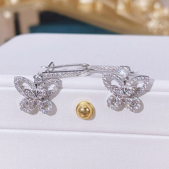 DOUBLE BUTTERFLY SILHOUETTE SILVER DIAMOND EARRINGS