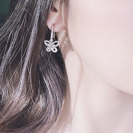 DOUBLE BUTTERFLY SILHOUETTE SILVER DIAMOND EARRINGS