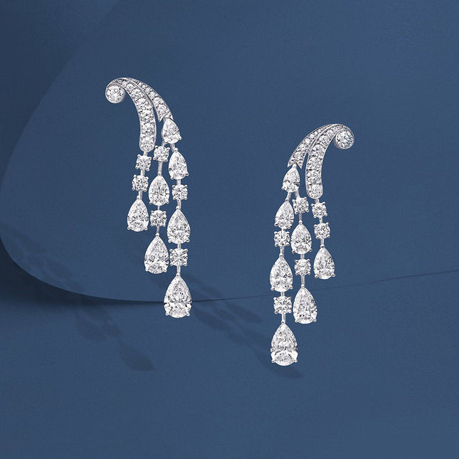 TRIPE SILVER DIAMOND WATER DROP EARRINGS