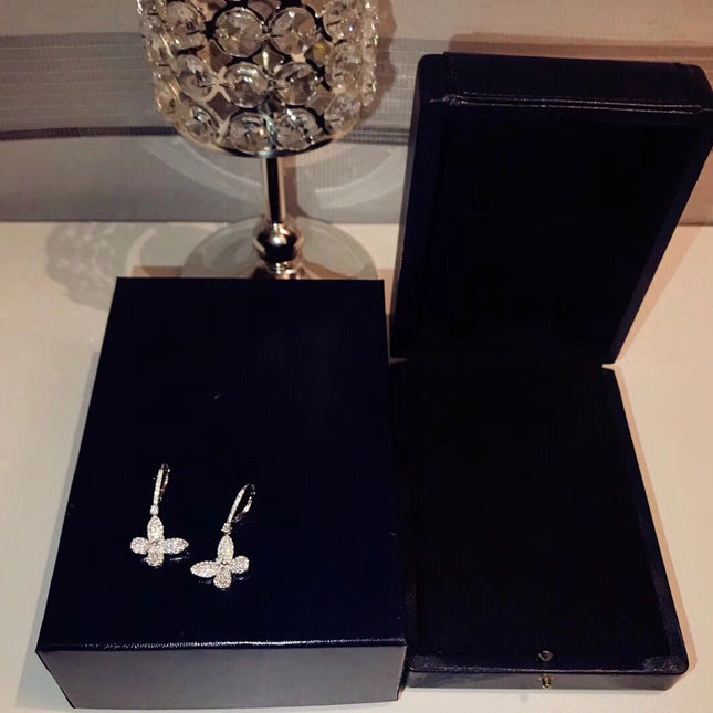 BUTTERFLY SILVER DIAMOND PAVED DROP EARRINGS