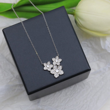 WILD FLOWER SILVER DIAMOND CLUSTER NECKLACE