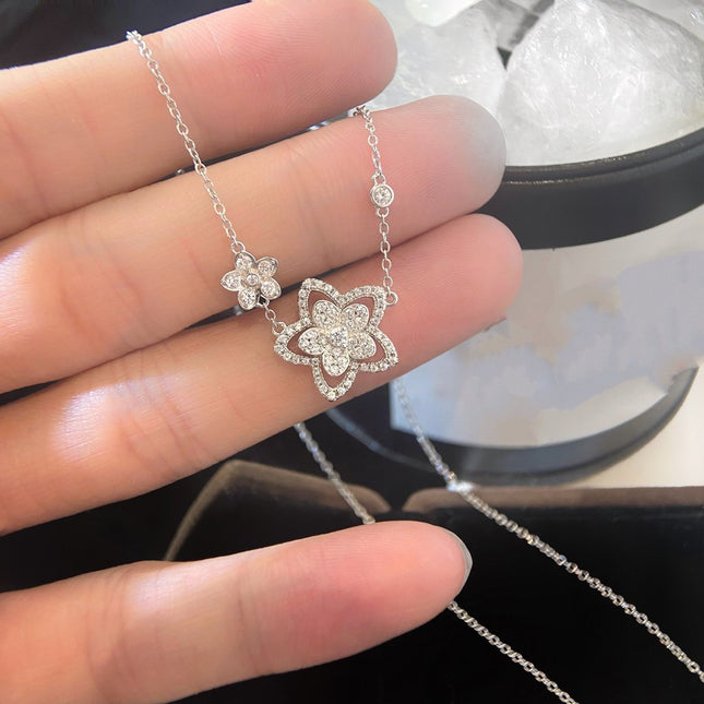 WILD FLOWER DOUBLE SILVER DIAMOND NECKLACE