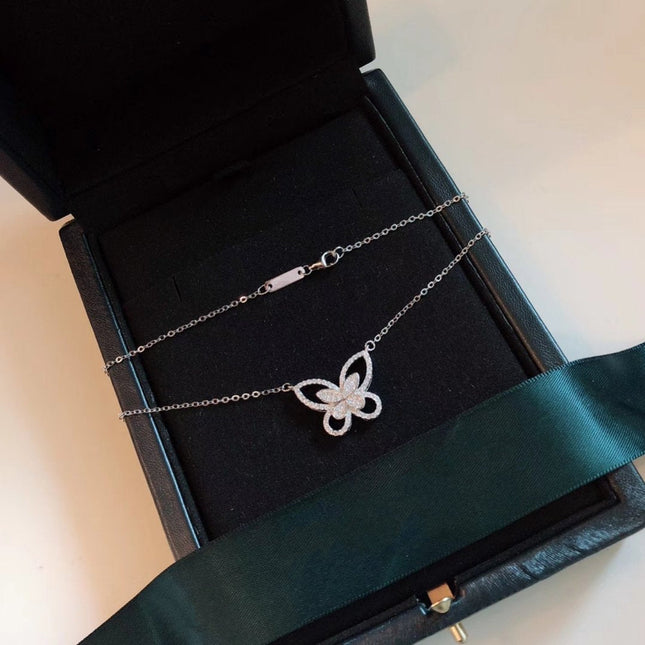 BUTTERFLY SILHOUETTE SILVER DIAMOND NECKLACE