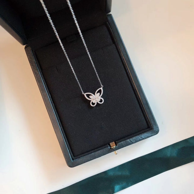 BUTTERFLY SILHOUETTE SILVER DIAMOND NECKLACE