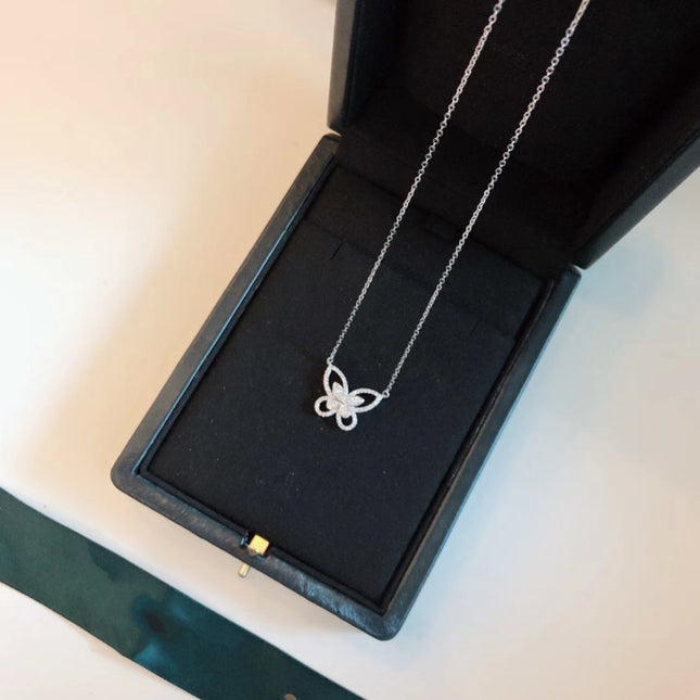 BUTTERFLY SILHOUETTE SILVER DIAMOND NECKLACE