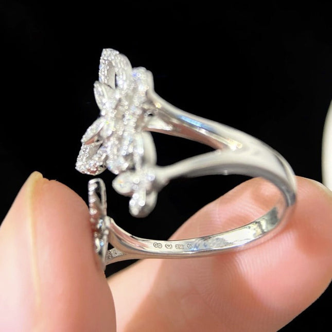 TRIPLE BUTTERFLY SILHOUETTE SILVER DIAMOND RING