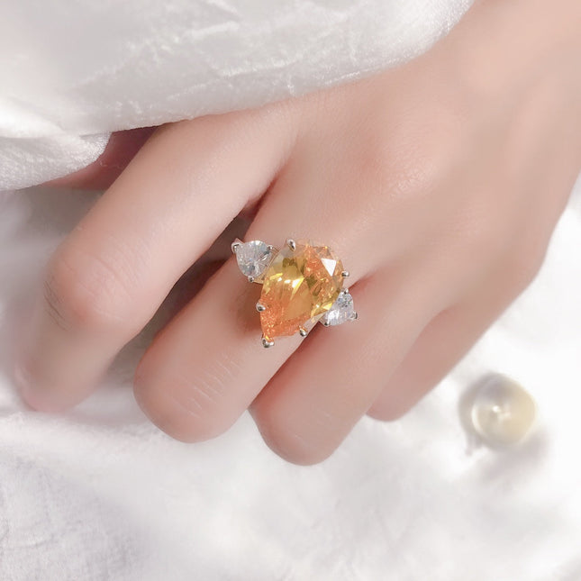 PROMISE PEAR SHAPE YELLOW SILVER DIAMOND RING