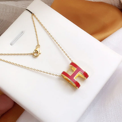 HM CLIC RED ENAMEL GOLD NECKLACE